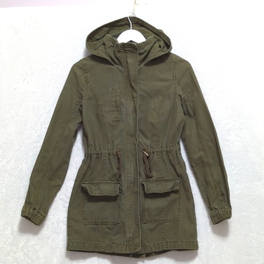 Olive Green Utility Jacket w/ Hood - XS Cotton On
